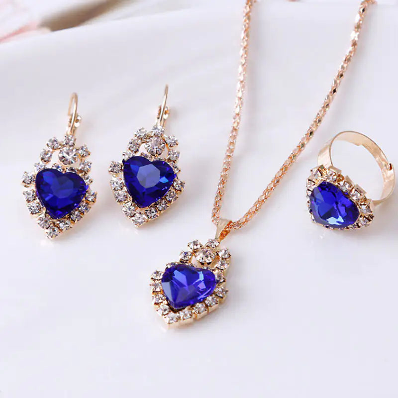 Water Drop Rhinestone Jewelry Set – Sparkling Necklace, Earrings & Ring for Weddings, Prom & Gifts