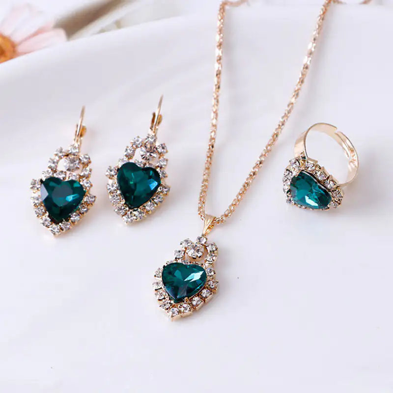 Water Drop Rhinestone Jewelry Set – Sparkling Necklace, Earrings & Ring for Weddings, Prom & Gifts