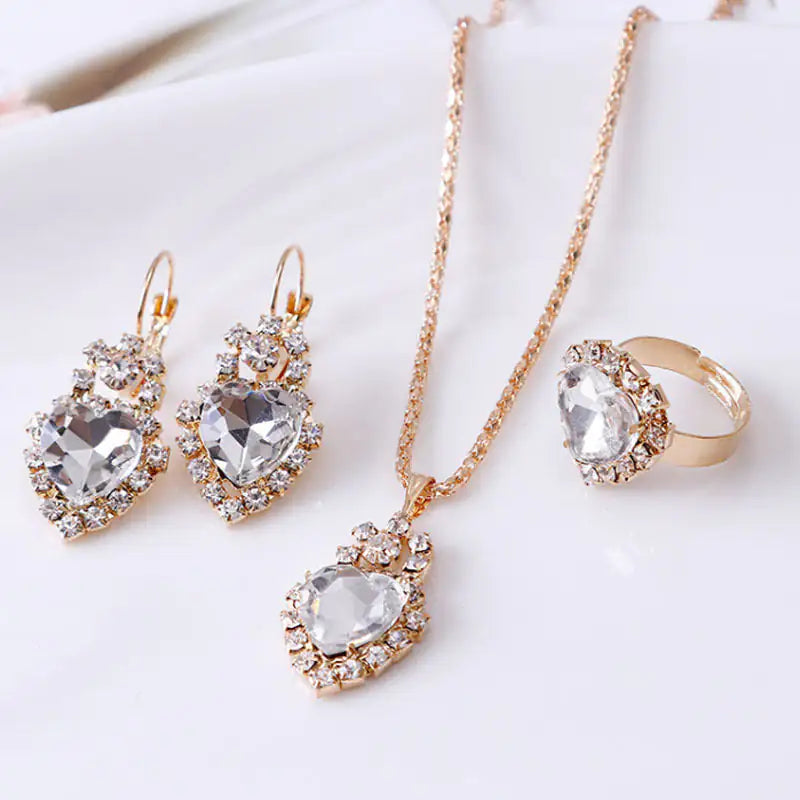 Water Drop Rhinestone Jewelry Set – Sparkling Necklace, Earrings & Ring for Weddings, Prom & Gifts