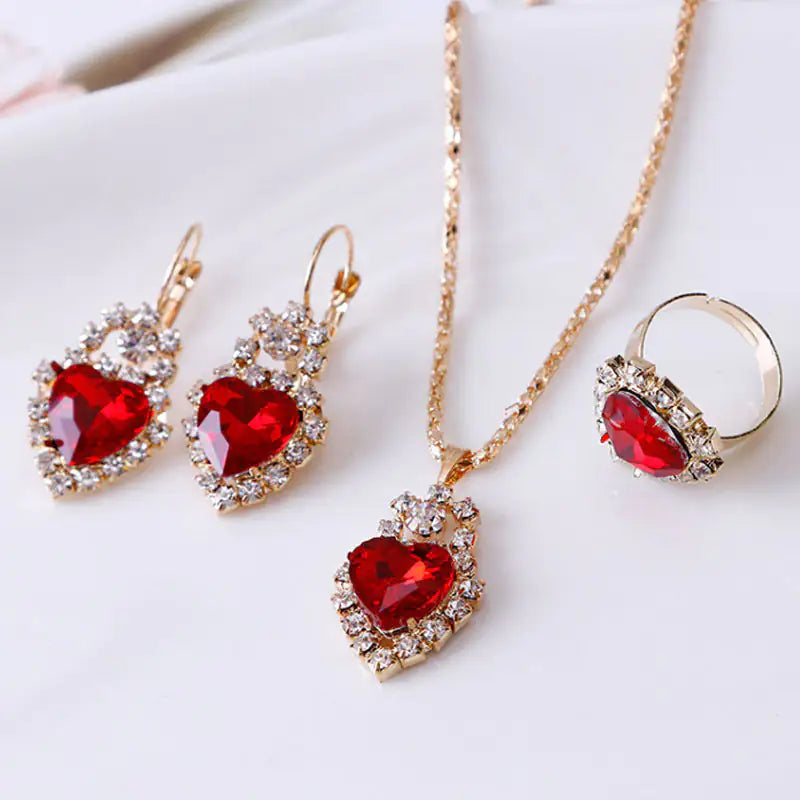 Water Drop Rhinestone Jewelry Set – Sparkling Necklace, Earrings & Ring for Weddings, Prom & Gifts